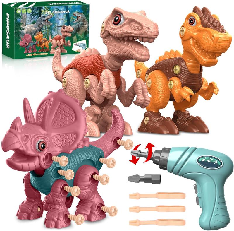 Christmas 2024 Gifts for Kids 3 Dinosaur Animal Toys Gift for Kids Take Apart STEM Kid,Construction Building Kid Toys with Electric Drill, Party Christmas Birthday Gifts for Boys Girls Jumbo Realistic Dinosaur Toy Set