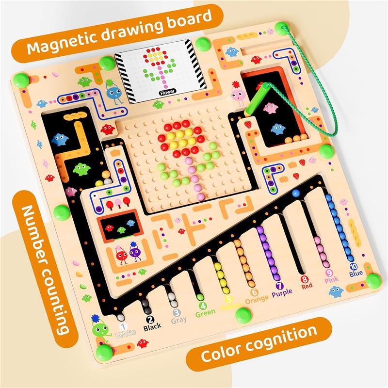 Magnetic Color and Number Maze, Montessori Wooden Color Matching Learning Counting Puzzle Board,Toddler Fine Motor Skills Toys for Boys Girls 3 4 5 Years Old,Preschool Learning Toys