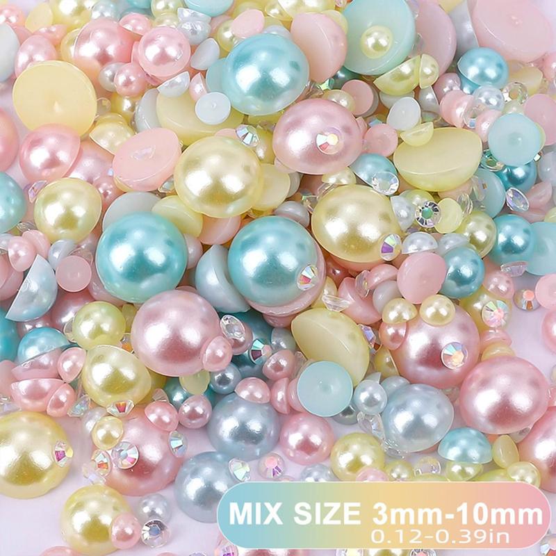 Mixed Size Resin Flat Back Pearls & Rhinestone Kit (1200pcs), Semi-circular DIY Materials for Nails, Face, Art, Crafts, Jewelry Decoration DIY Supplies