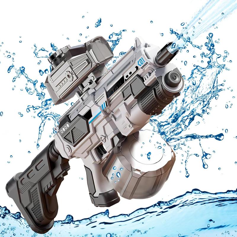 Electric Water Gun, Automatic Water Gun Powerful Full Auto Water Guns High Capacity with Tank and Water Bottles Can be Added 30 Feet Long Range Squirt Guns for Adults and Kids (White)