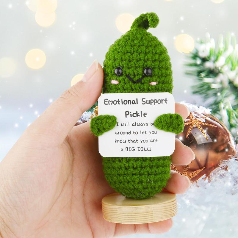 Handmade Mini Funny Positive Emotional Support Pickle, Cute Stuff Funny Knitted Wool Handwoven Ornaments Christmas Crochet Gifts for Woman Coworkers Friend Family