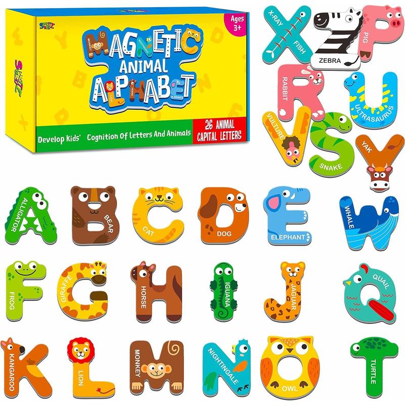 Large Size Magnetic Letters, Cute Animal Alphabet ABC Magnets For Fridge Colorful Uppercase Animals Toys Set Educational Spelling Learning Games For Kids, Toddlers 3 4 5 Years Old