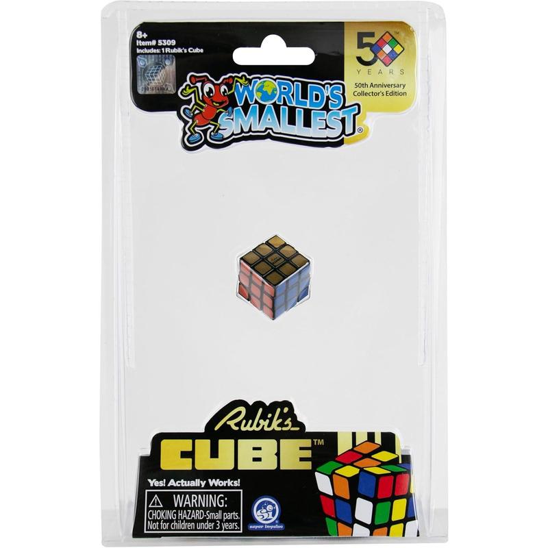 World's Smallest Miniature Rubik's 50th Anniversary Collector's Edition. 3D Puzzle Fidget Cube Stress Relief Fidget Toy Brain Teasers Travel Games, for Adults and Kids Ages 8+