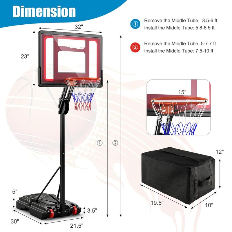 [ShopTab] Kids Basketball Hoop, 4.3 to 8.2 FT Adjustable Height, Ball Storage, Indoor Outdoor Weather-Resistance Basketball Hoop System for Kids