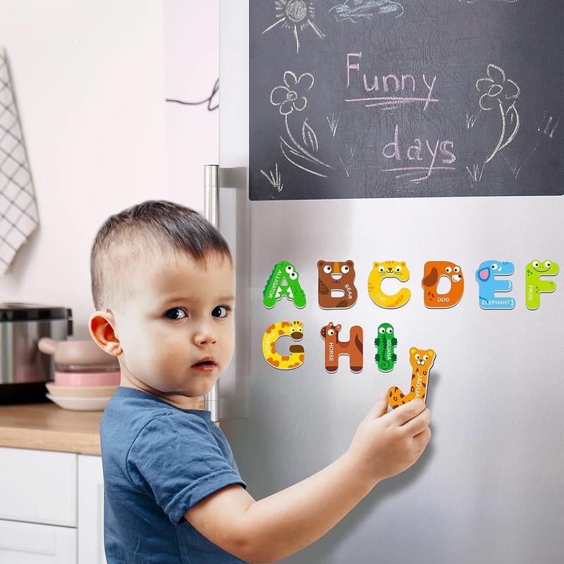 Large Size Magnetic Letters, Cute Animal Alphabet ABC Magnets For Fridge Colorful Uppercase Animals Toys Set Educational Spelling Learning Games For Kids, Toddlers 3 4 5 Years Old