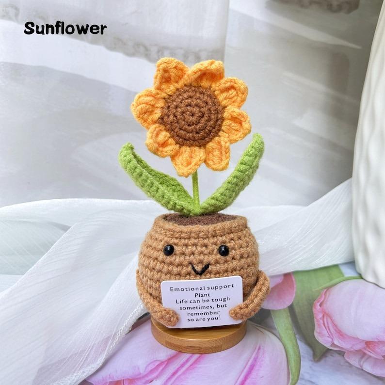 3PCS Emotional Support Gifts-Handmade Crochet Sunflower Daisy Tulip Potted Plants-Mother's Day Gift-Crochet Flower Decor-Encouragement Gifts