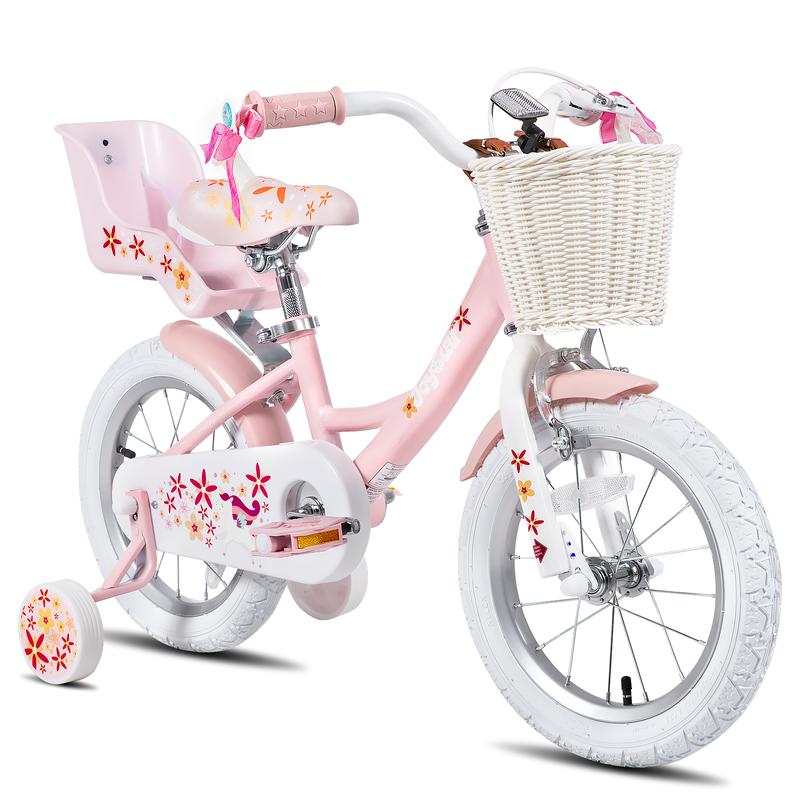 JOYSTAR christmas 2024 ornament Girls Bike for 2-9 Years Old Kids 12-18 Inch with Training Wheels Basket and Doll Seat kickstand