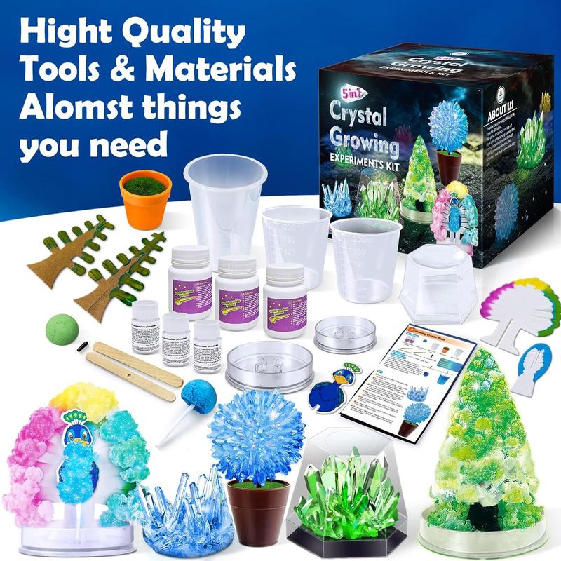 Crystal Growing Experiment Science Kits for Kids, S.T.E.M Projects Learning Educational Toys Gifts Idea for Boys Girls, Grow 5 Vibrant Crystals Making Kit