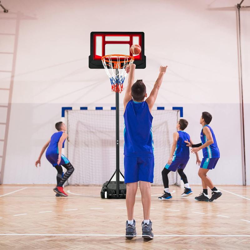 [ShopTab] Kids Basketball Hoop, 4.3 to 8.2 FT Adjustable Height, Ball Storage, Indoor Outdoor Weather-Resistance Basketball Hoop System for Kids