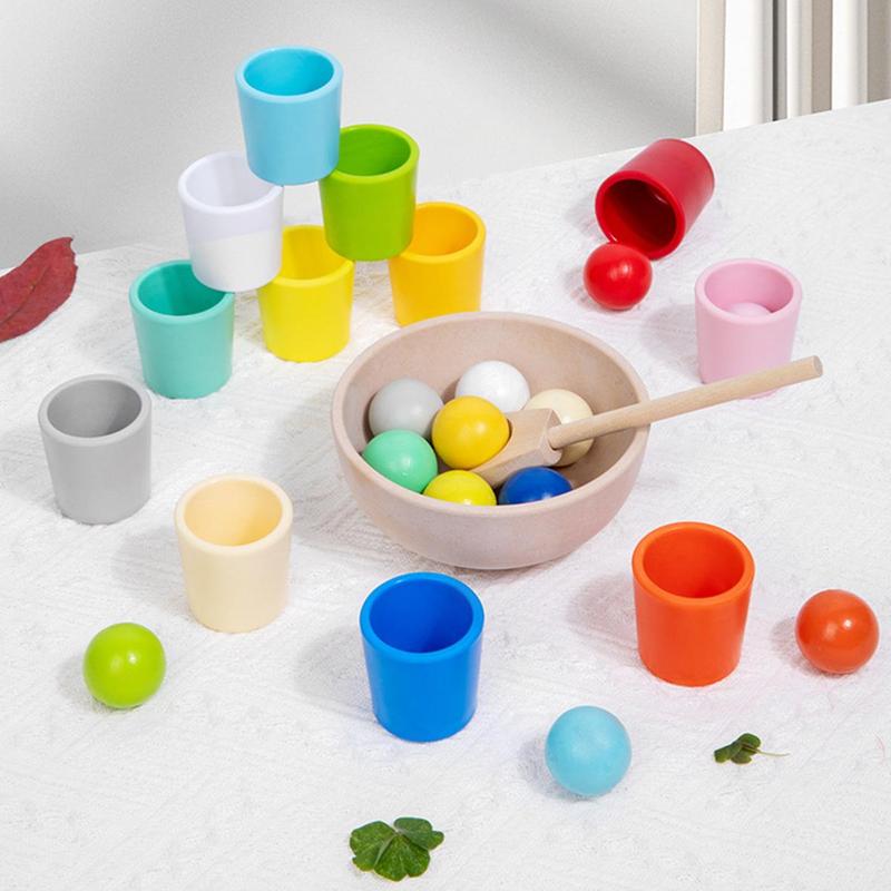 Random Color Wooden Color Matching Toy with Storage Bag, 15pcs 5pcs Montessori Sorting Game Toys, Color Matching and Quantity Calculation Game, Christmas Gift