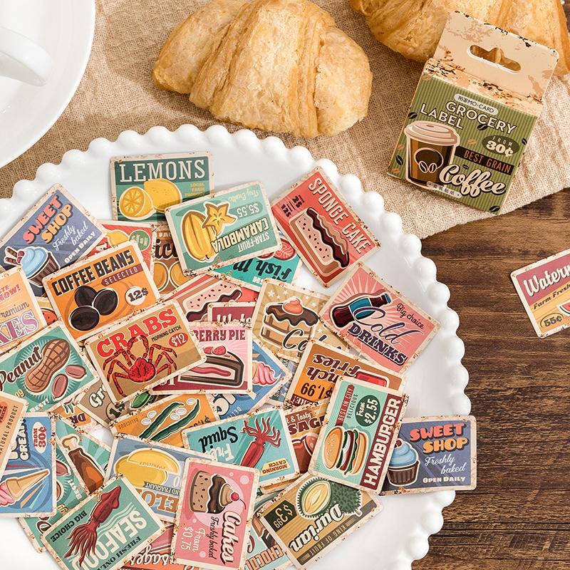 Vintage Food Pattern Washi Stickers, 45pcs set Scrapbooking & Journaling Material Stickers, DIY Decorative Stickers For Stationery Computer Water Bottle