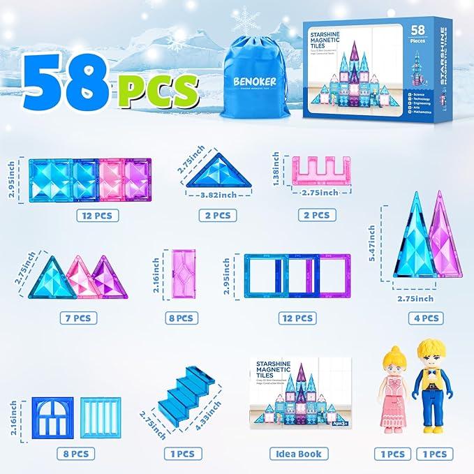 Frozen Castle Magnetic Tiles - 3D Diamond Building Blocks, STEM Educational Kids Toys for Pretend Play, 3-8 Year Old kids Birthday Gifts