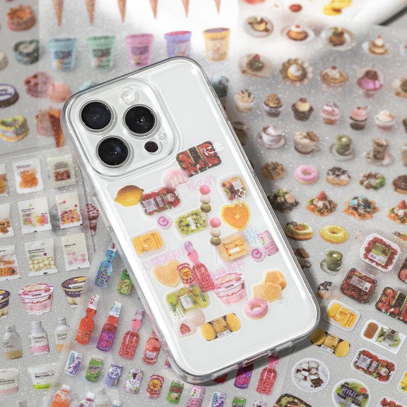 Food & Drink Themed Sticker, 6 Counts set Glitter PET Sticker, DIY Decorative Sticker for Scrapbook & Journal & Diary