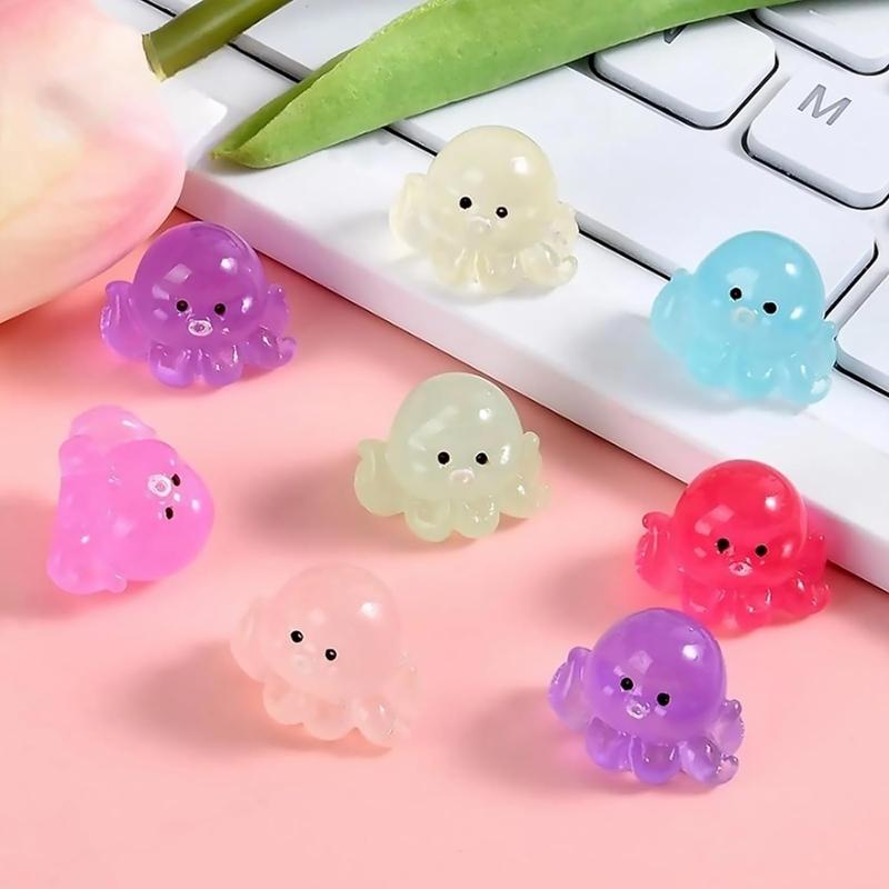 Random Color Glow in Dark Octopus Design Resin Toy, 20pcs Miniature Octopus Luminous Micro Landscape Octopus Figures for DIY Kit, Miniature Octopus Figures for DIY Kit, Decoration