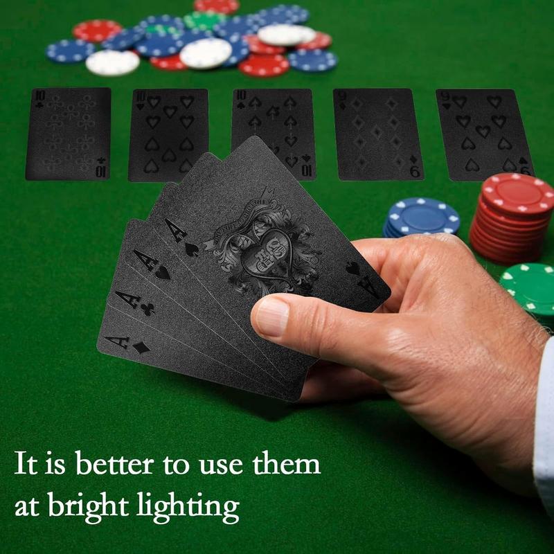 Cool Black Foil Poker Playing Cards, Waterproof Deck of Cards with Gift Box, Use for Party and Game