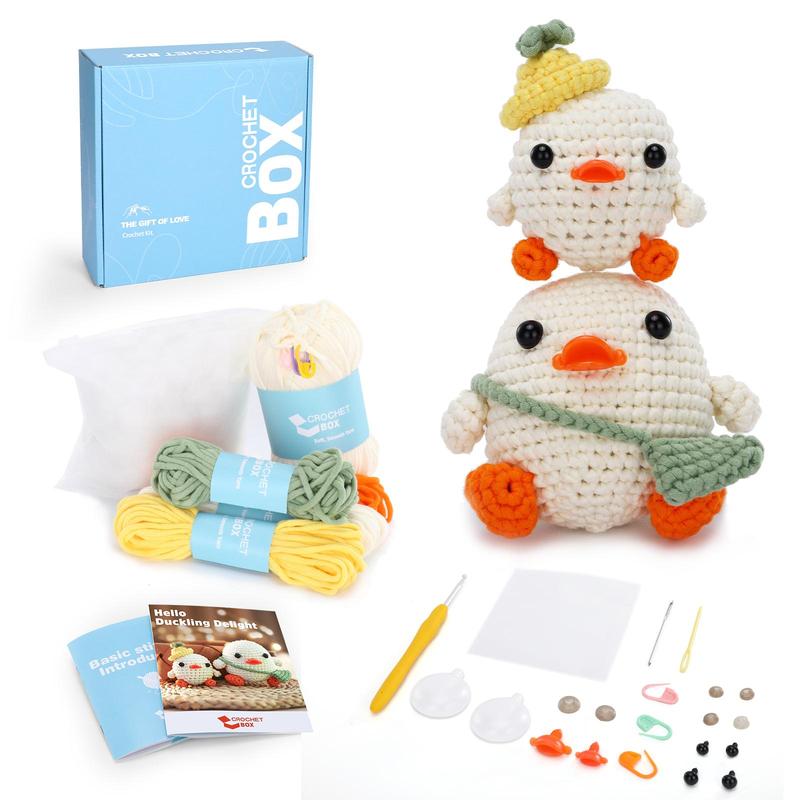 Cute Duck Design Crochet Kit, 2 Counts set Crochet Box Duck Doll Material Pack, DIY Crochet Kit for Beginners, Knitting & Crochet Supplies