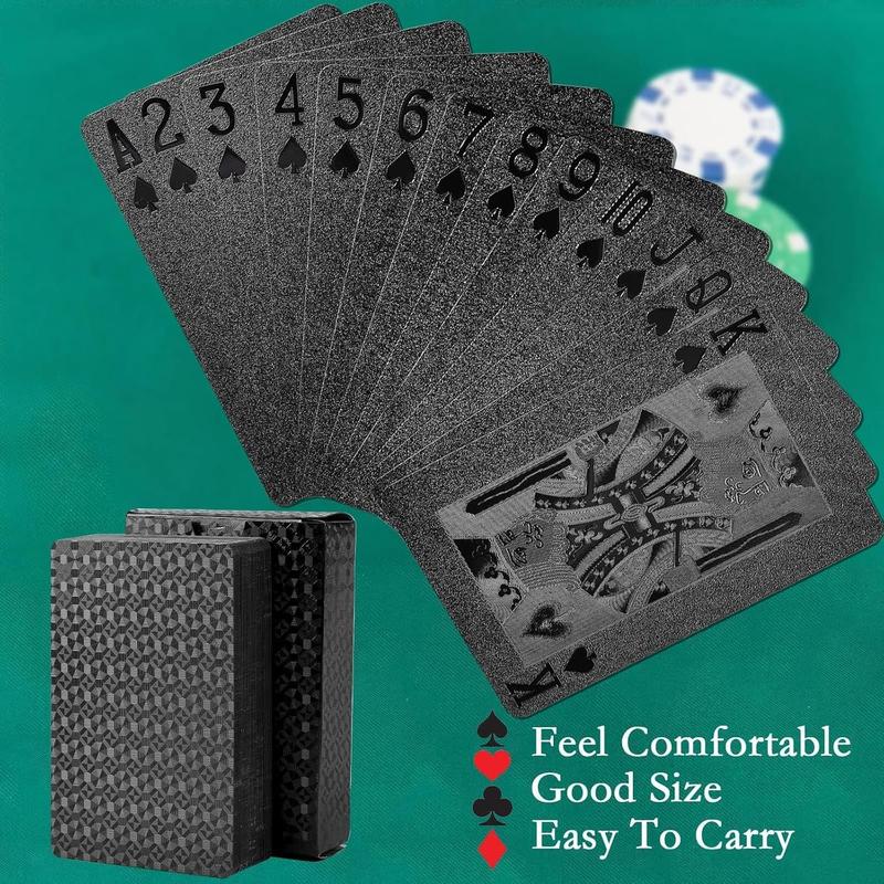 Cool Black Foil Poker Playing Cards, Waterproof Deck of Cards with Gift Box, Use for Party and Game