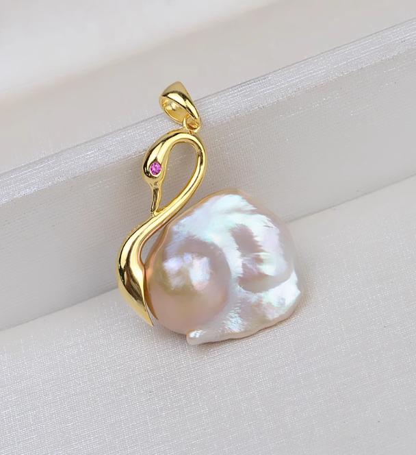  S925 Silver Baroque Pearl Bail – Large Swan Head, Double-Sided Design, Irregular Pearl Componen for DIY