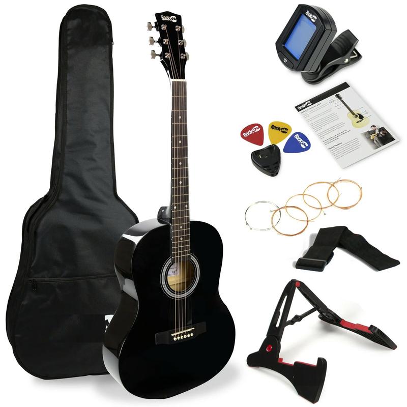 Black Acoustic Guitar Kit with Guitar Tuner, Guitar Bag & Guitar Stand - YOUTH MUSIC