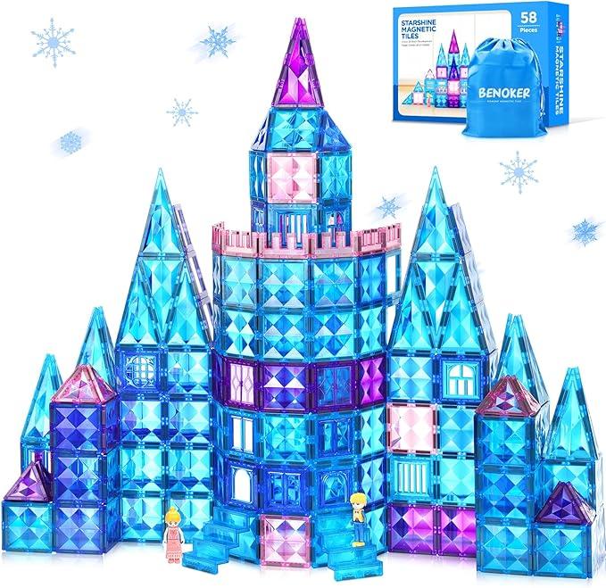 Frozen Castle Magnetic Tiles - 3D Diamond Building Blocks, STEM Educational Kids Toys for Pretend Play, 3-8 Year Old kids Birthday Gifts