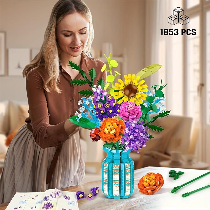 Flowers Bouquet Building Blocks Set with Vase, Flower Botanical Mini Building Toy Christmas Gift for Adults, Teen Girls, Home, Office Decor- 1853pcs