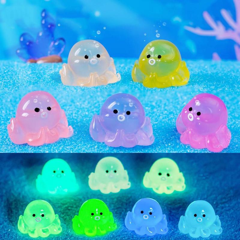 Random Color Glow in Dark Octopus Design Resin Toy, 20pcs Miniature Octopus Luminous Micro Landscape Octopus Figures for DIY Kit, Miniature Octopus Figures for DIY Kit, Decoration