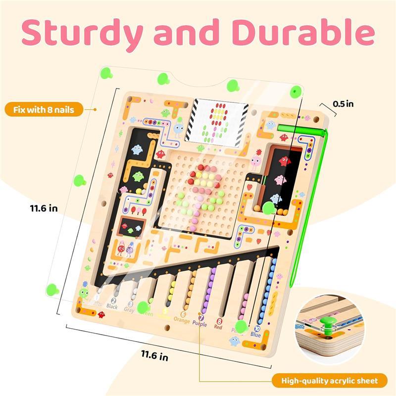 Magnetic Color and Number Maze, Montessori Wooden Color Matching Learning Counting Puzzle Board,Toddler Fine Motor Skills Toys for Boys Girls 3 4 5 Years Old,Preschool Learning Toys