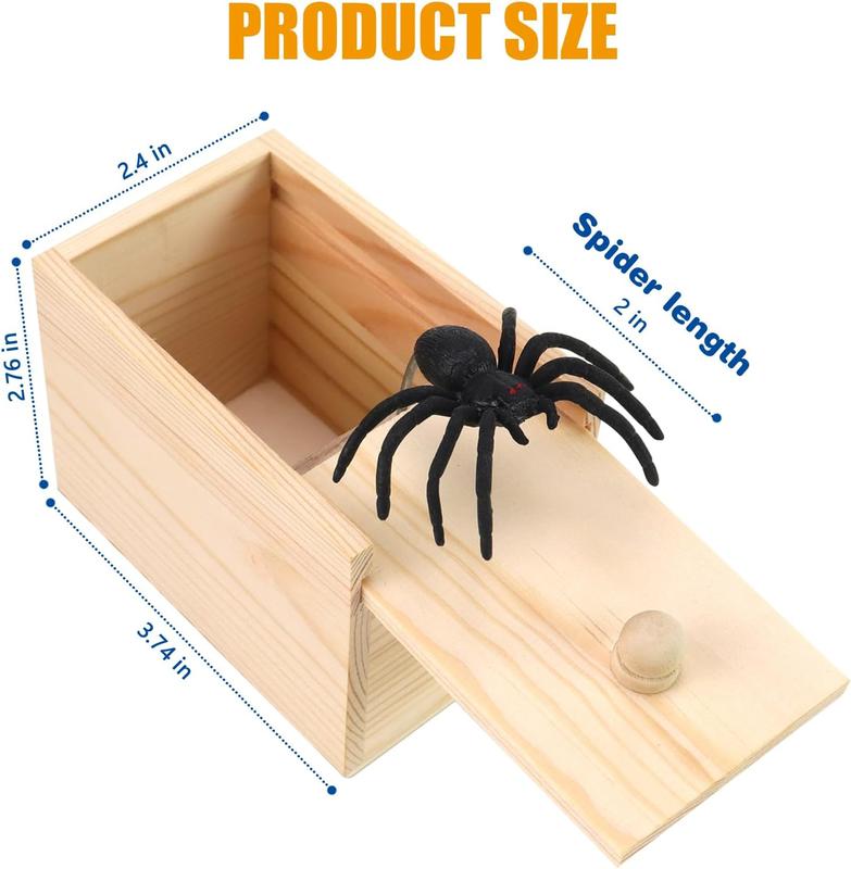 Wooden Spider Prank Box, Rubber Spider Hidden in A Box Fun Prank Handicraft, Original Spider Trick Box, Christmas, April Fool or Birthday Surprise Toy Practical Gift Joke Toys for Kids Adults