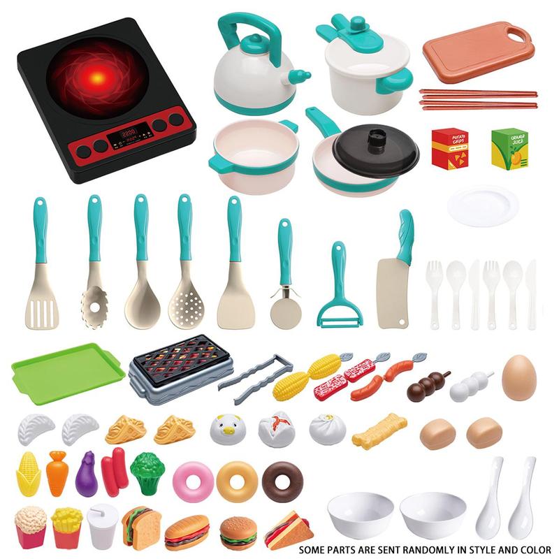 Pretend Play Kitchen Toy Set, 73pcs set Including Pot, Utensils, Food, Cooking Toy Set, Kitchen Playset, Gift for Boys & Girls