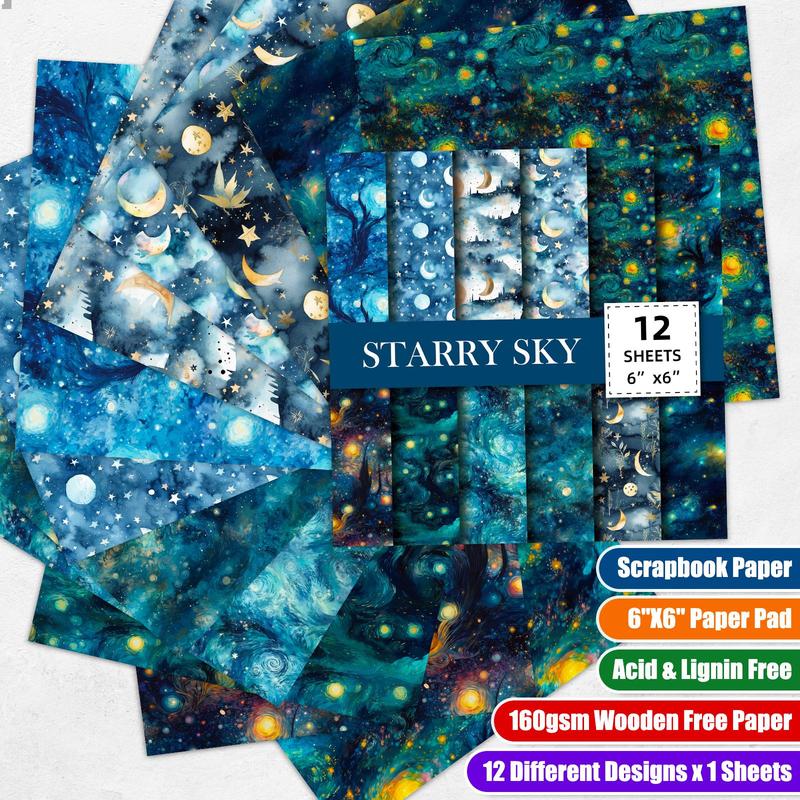 12pcs set Planet Series Pattern Decorative Paper, DIY Scrapbook Background Paper, Gifts & Wrapping Decor Supplies