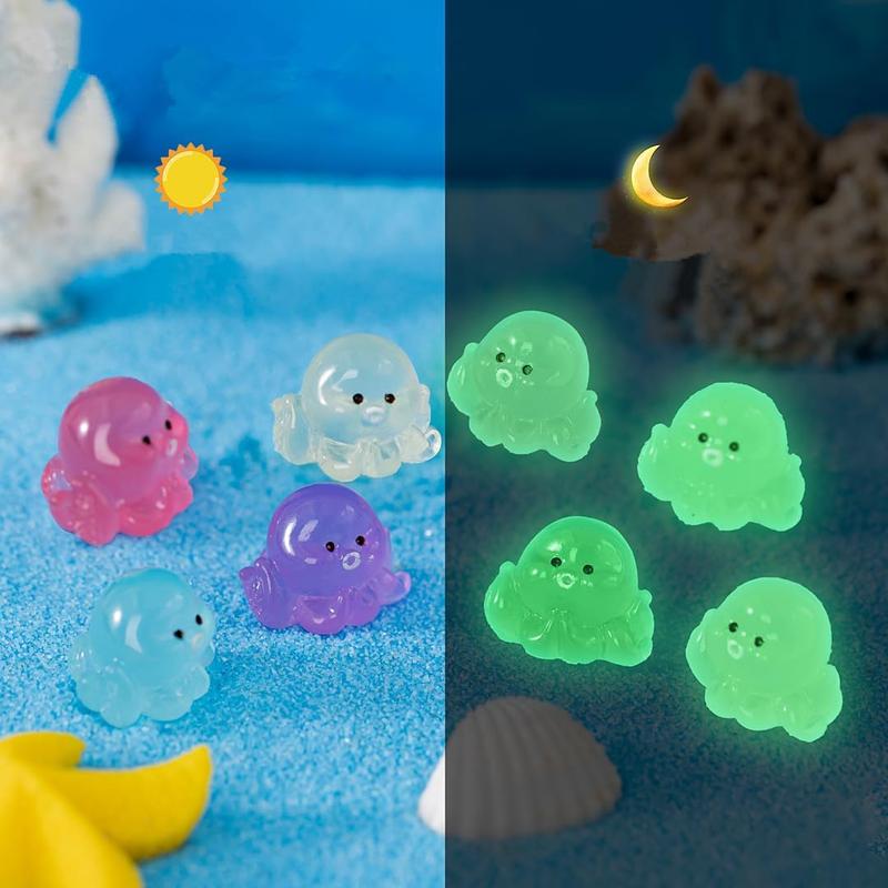 Random Color Glow in Dark Octopus Design Resin Toy, 20pcs Miniature Octopus Luminous Micro Landscape Octopus Figures for DIY Kit, Miniature Octopus Figures for DIY Kit, Decoration