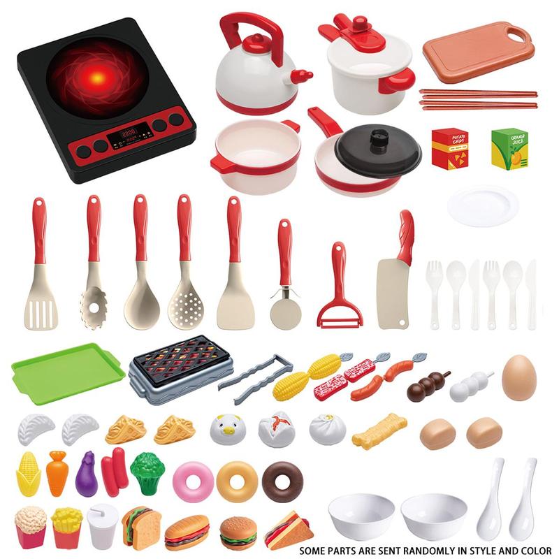 Pretend Play Kitchen Toy Set, 73pcs set Including Pot, Utensils, Food, Cooking Toy Set, Kitchen Playset, Gift for Boys & Girls