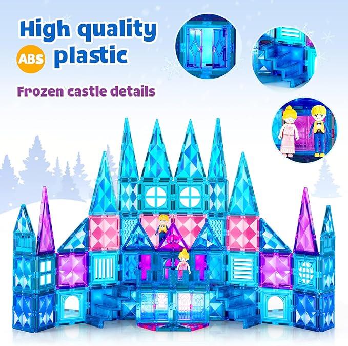 Frozen Castle Magnetic Tiles - 3D Diamond Building Blocks, STEM Educational Kids Toys for Pretend Play, 3-8 Year Old kids Birthday Gifts