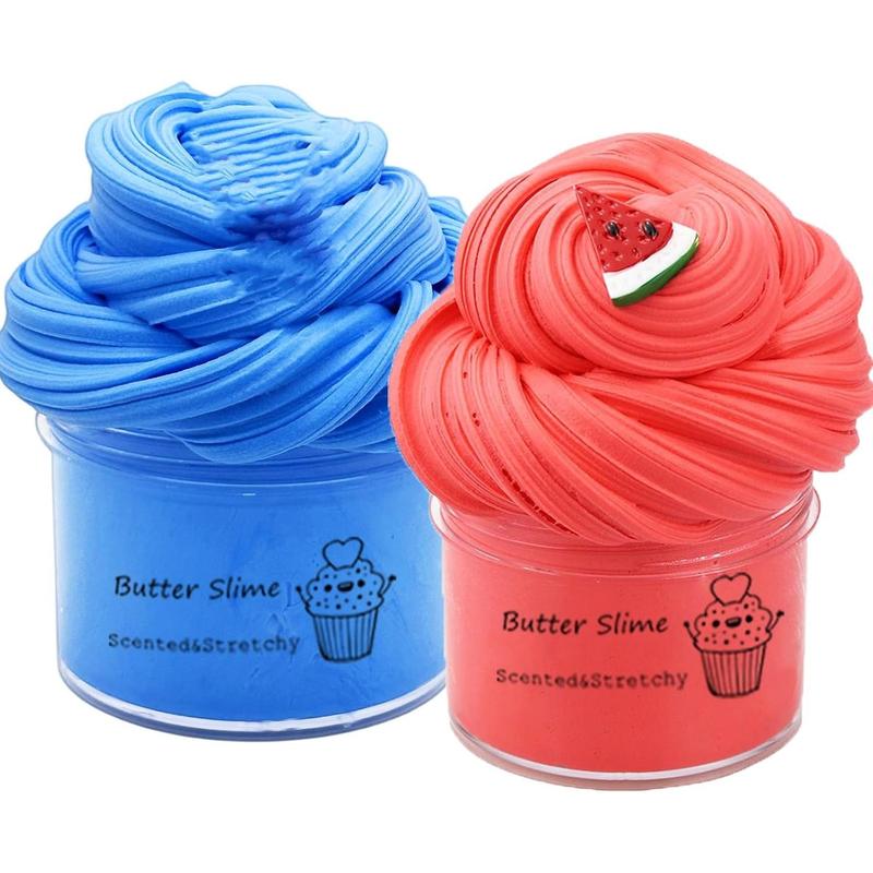 Butter Slime Toy Blue and Red 2 Pack, Party Favors for Kids, Color and Texture Experience, Stress Relief Toy for Girls and Boys