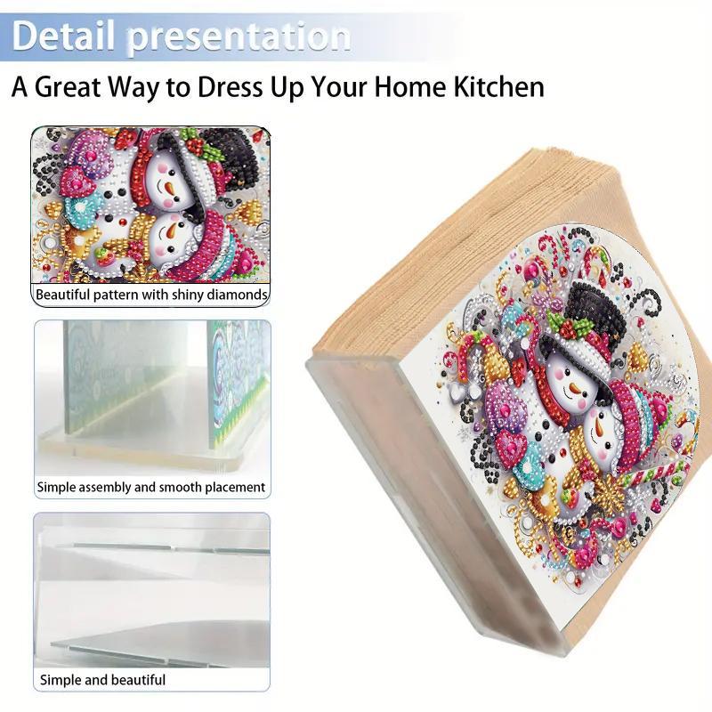 DIY Diamond Arts Colorful Painting Kit, Snowman Pattern Tissue Box, DIY Decorative Art Craft for Home Living Room Coffee Table