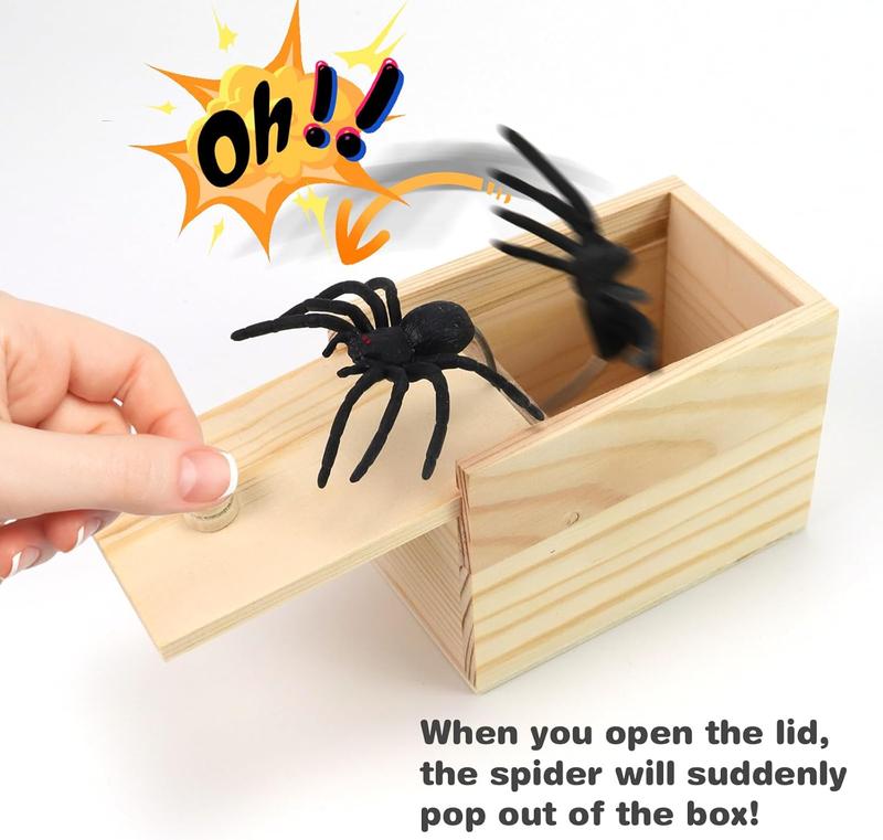 Wooden Spider Prank Box, Rubber Spider Hidden in A Box Fun Prank Handicraft, Original Spider Trick Box, Christmas, April Fool or Birthday Surprise Toy Practical Gift Joke Toys for Kids Adults