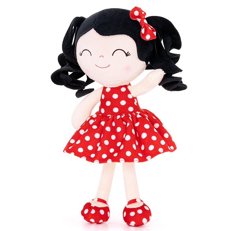 GLoveleya Plush Doll Soft Baby Dolls Baby Girl Gift Christmas Gifts for 0 to 6 Years Girls Curly Hair with Retro Red Polka Dot Dress 12 inches