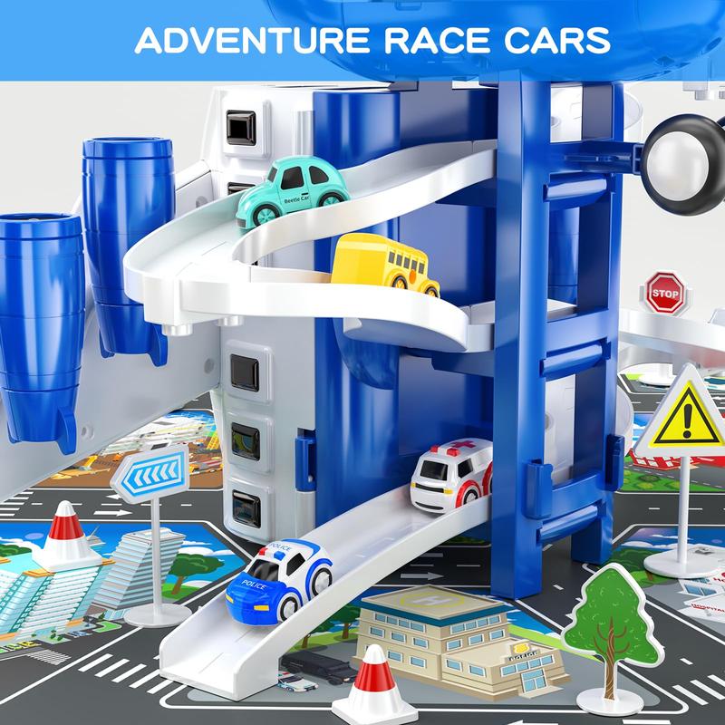 Christmas GiftAirplane Toys Race Track Car Toys  - Transport Plane Adventure Car Toys for with 8 City Cars, Garage Parking Lot Playmat, Birthday Gift