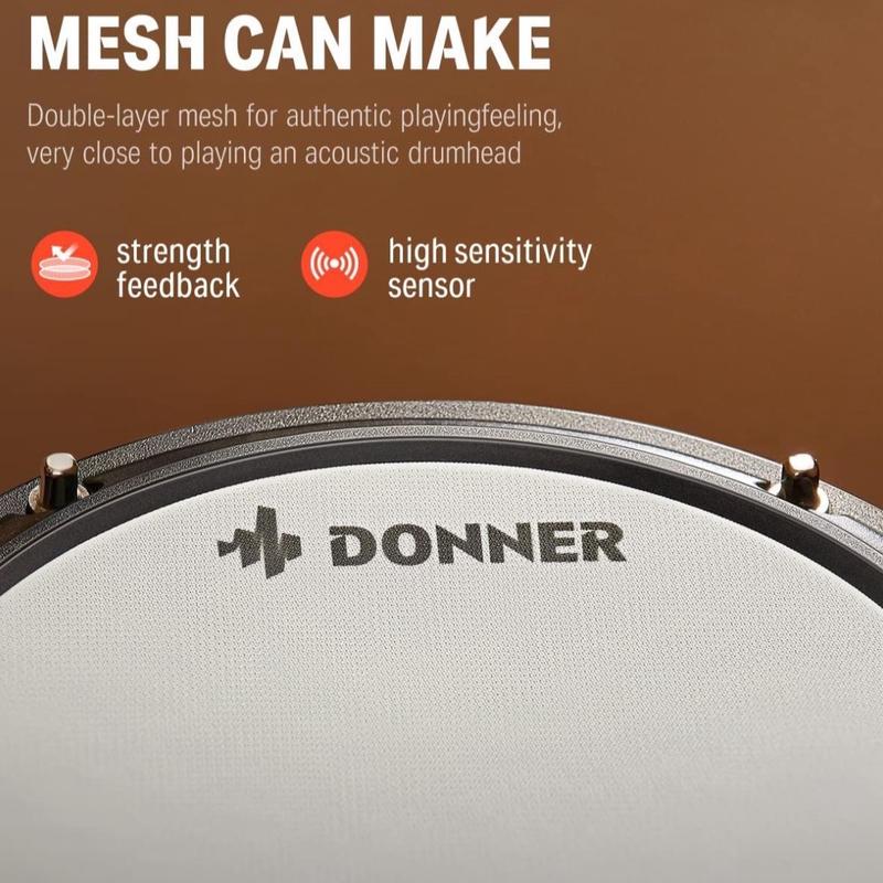 Donner DED-80 Electric Drum Kit, Electronic Drum Sets for Beginner with 4 Quiet Mesh Drum Pads, 2 Switch Pedal, 180+ Sounds, Throne, On-Ear Headphones, Sticks, and Melodics Lessons Included Black