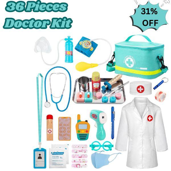 Doctor Kit for Kids, 36 Pcs Pretend Playset for Toddlers 3-5, Medical Bag with Stethoscope & Tools, Educational Role Play Toys for Boys & Girls