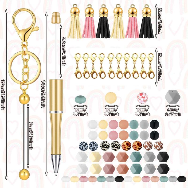 DIY Christmas Jewelry Making Kit, 49pcs set Keychain Beading Kit, Including 2 Golden Keychains, 4 Bead Pens, 25pcs Silicone Beads, 12pcs Tassels & 6 Lobster Clasps, DIY Jewelry Crafting Kit, Thanksgiving Christmas Gift Set