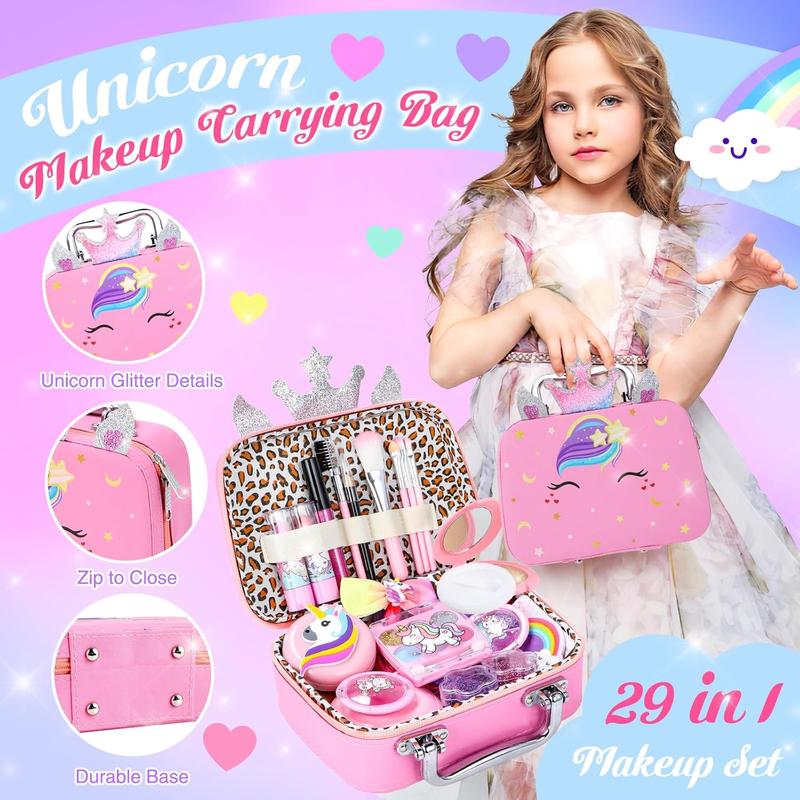 Christmas gift  Kids Makeup Kit for Girl Toys, Washable Girls Makeup Kit for Kids with Unicorn Bag, Make Up Kit for Girls Toddler Princess Toys Christmas Birthday Gifts for Girls Age 3 4 5 6 7 8 9 10 11 12