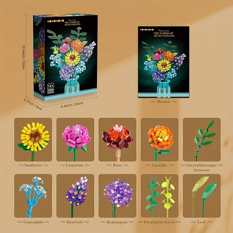 Flowers Bouquet Building Blocks Set with Vase, Flower Botanical Mini Building Toy Christmas Gift for Adults, Teen Girls, Home, Office Decor- 1853pcs