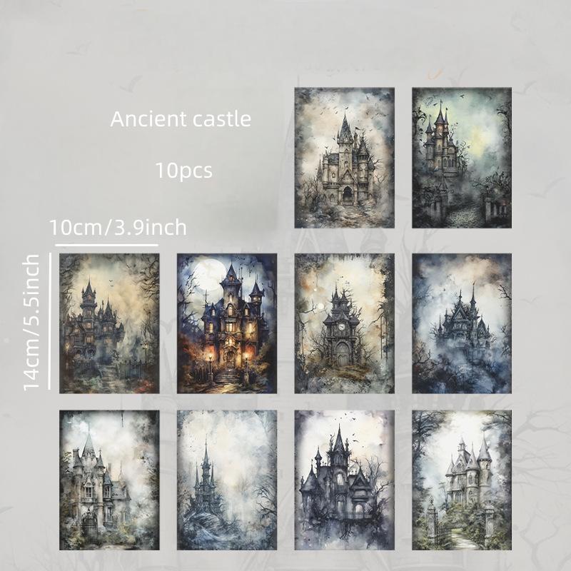 Dark Fantasy Series Material Paper, 10pcs set Creative Retro Dark Handbook Decoration DIY Base Material, Scrapbooking & Stamping Supplies