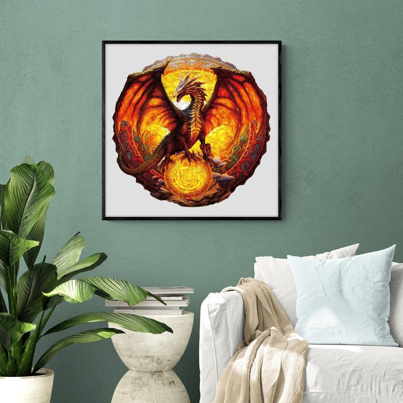 Fiery Dragon Wooden Jigsaw Puzzle - Classic Toy Puzzle for Kids and Adults