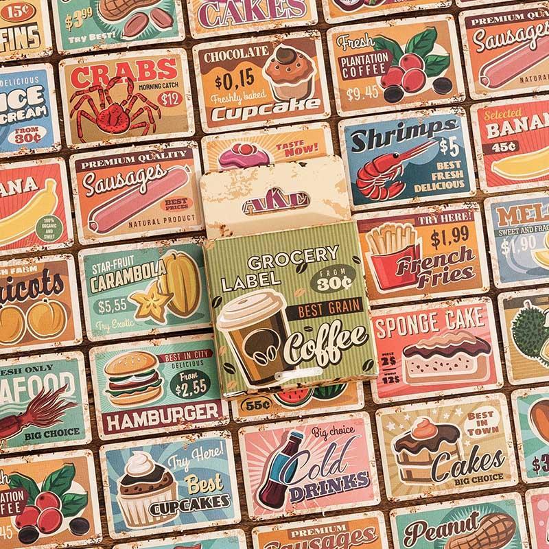 Vintage Food Pattern Washi Stickers, 45pcs set Scrapbooking & Journaling Material Stickers, DIY Decorative Stickers For Stationery Computer Water Bottle