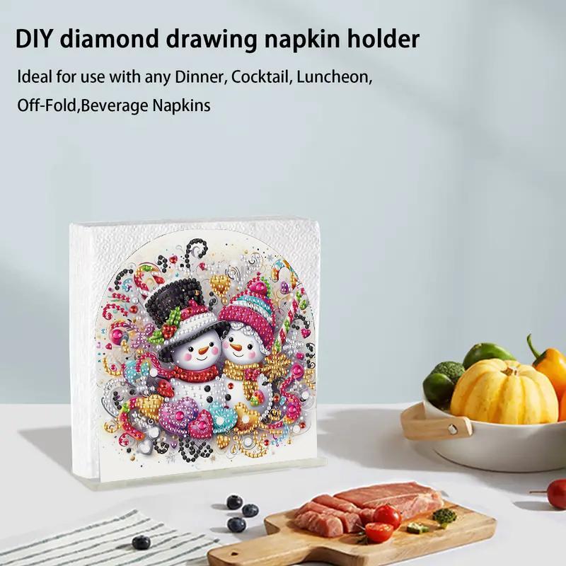 DIY Diamond Arts Colorful Painting Kit, Snowman Pattern Tissue Box, DIY Decorative Art Craft for Home Living Room Coffee Table