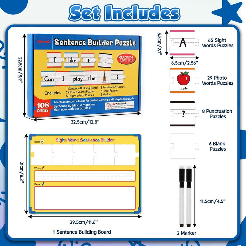 Sentence Building,Sight Word Games 1st 2nd Grade Classroom ,Montessori Phonics Reading Games, Special Education Manipulative Toy Teacher,learningtools Sight Words classroom essential