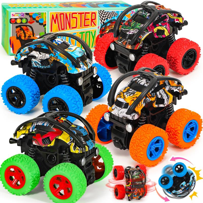 Toy Cars, 4 Pcs Monster Truck Toys Vehicles Push and Go Flip Stunt Car, Race Cars Party Favors for Goodie Bag Prizes Box Christmas Birthday Gifts