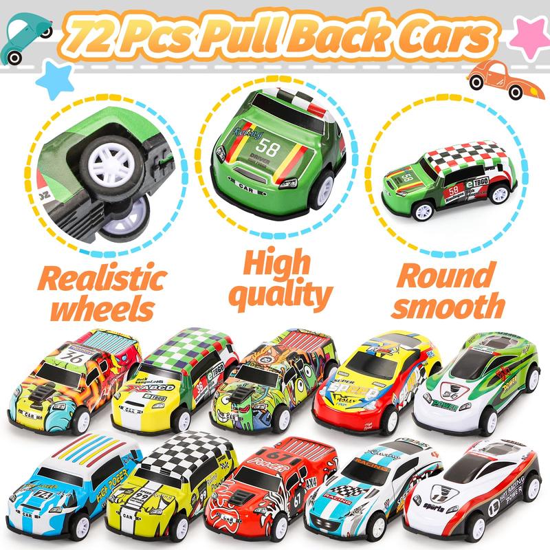 Toy Cars Party Favors for Kids, 72Pcs Pull Back Cars Playsets with Storage Box, Mini Toys Race Cars for Kids Goodie Bags Toys Bulk Prizes Rewards